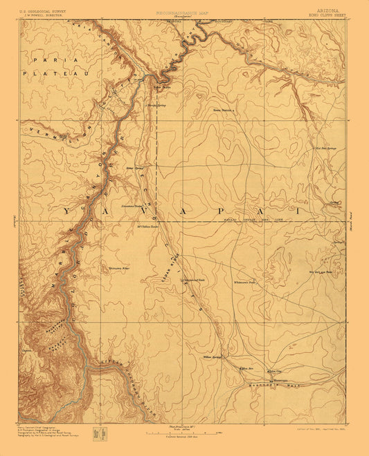 Topographical Map - Echo Cliffs Sheet Arizona - USGS 1891 - 23 x 28.48 - Vintage Wall Art