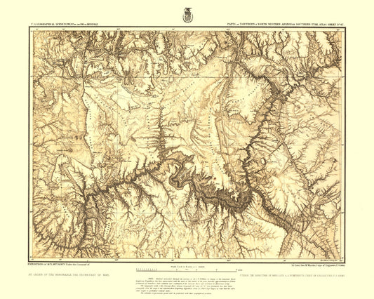 Topographical Map - Arizona Utah Atlas Sheet - USGS 1873 - 28.77 x 23 - Vintage Wall Art