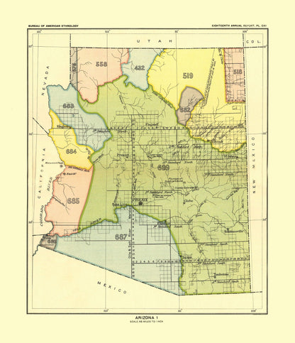 Historic State Map - Western Arizona - Hoen 1896 - 23 x 26.71 - Vintage Wall Art