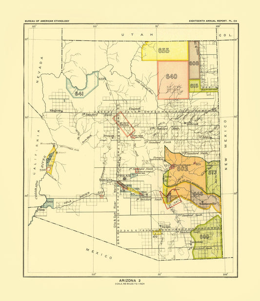 Historic State Map - Arizona - Hoen 1896 - 23 x 26.63 - Vintage Wall Art