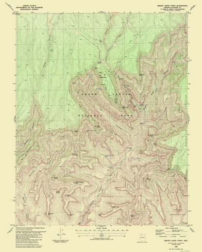 Topographical Map - Bright Angel Point Arizona Quad - USGS 1988 - 23 x 28.68 - Vintage Wall Art