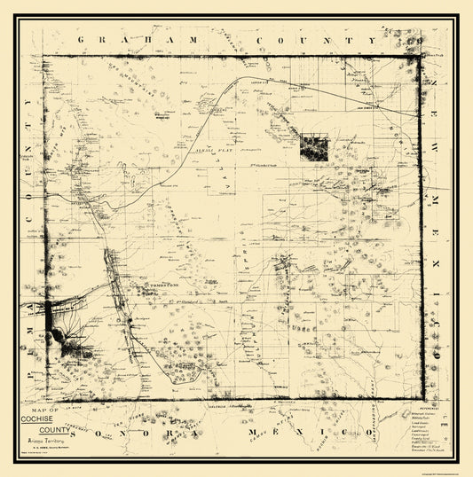 Historic County Map - Cochise County Arizona - Howe 1890 - 23 x 23.19 - Vintage Wall Art