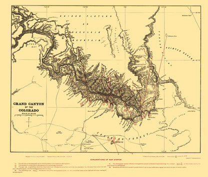 Topographical Map - Grand Canyon Arizona - Underwood 1904 - 23 x 26.66 - Vintage Wall Art