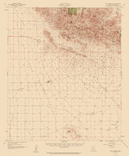 Topographical Map - Dos Cabezas Arizona Quad - USGS 1957 - 23 x 27.80 - Vintage Wall Art