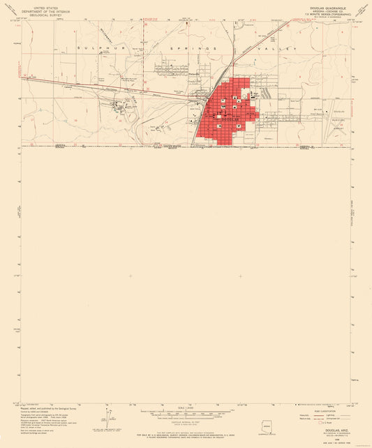 Topographical Map - Douglas Arizona Quad - USGS 1958 - 23 x 27.69 - Vintage Wall Art