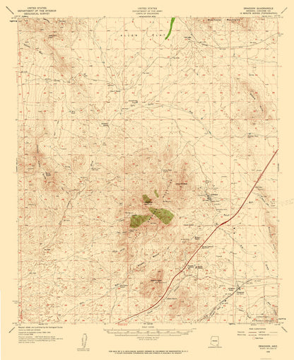 Topographical Map - Dragoon Arizona Quad - USGS 1958 - 23 x 28.12 - Vintage Wall Art