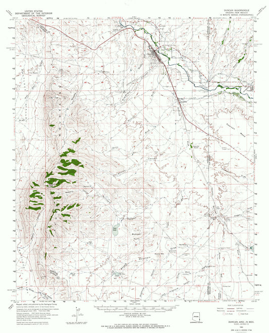 Topographical Map - Duncan Arizona Quad - USGS 1960 - 23 x 28.43 - Vintage Wall Art