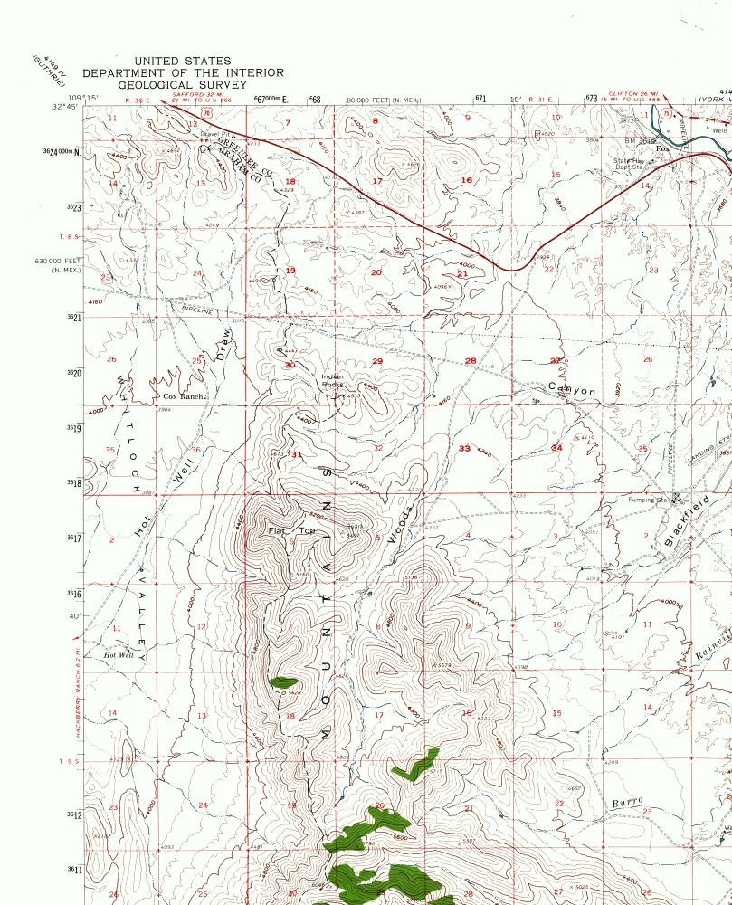 Topographical Map - Duncan Arizona Quad - USGS 1960 - 23 x 28.43 - Vintage Wall Art