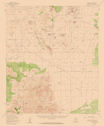 Topographical Map - Gleeson Arizona Quad - USGS 1958 - 23 x 27.81 - Vintage Wall Art