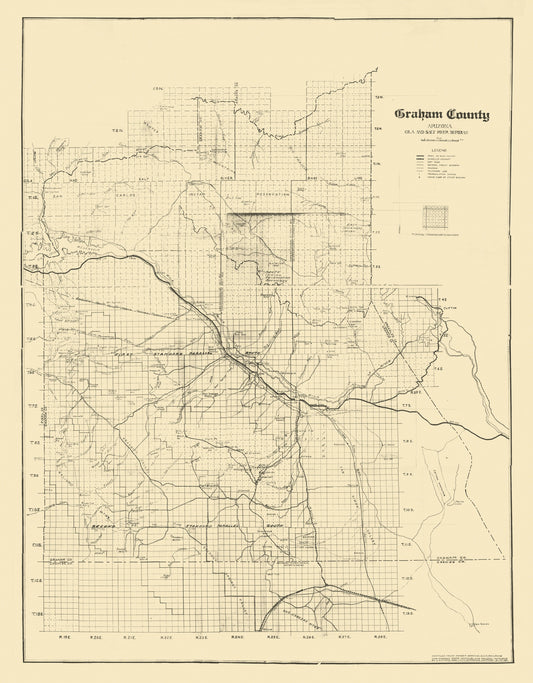 Historic County Map - Graham County Arizona - Firth 1935 - 23 x 29.44 - Vintage Wall Art