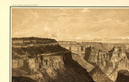 Historic Panoramic View - Arizona Grand Canyon Transept Kaibab - Bien 1882 - 23 x 36.15 - Vintage Wall Art