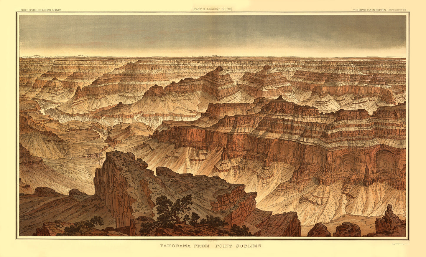 Historic Panoramic View - Arizona Grand Canyon Point Sublime - Bien 1882 - 23 x 38.06 - Vintage Wall Art