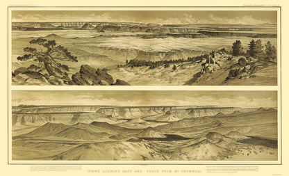 Historic Panoramic View - Arizona Grand Canyon South East Mt Trumbull - Bien 1882 - 23 x 37 - Vintage Wall Art