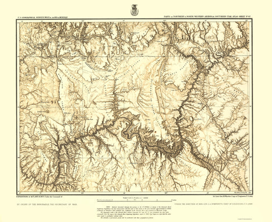 Topographical Map - Arizona Utah Sheet - USGS 1873 - 23 x 28.21 - Vintage Wall Art