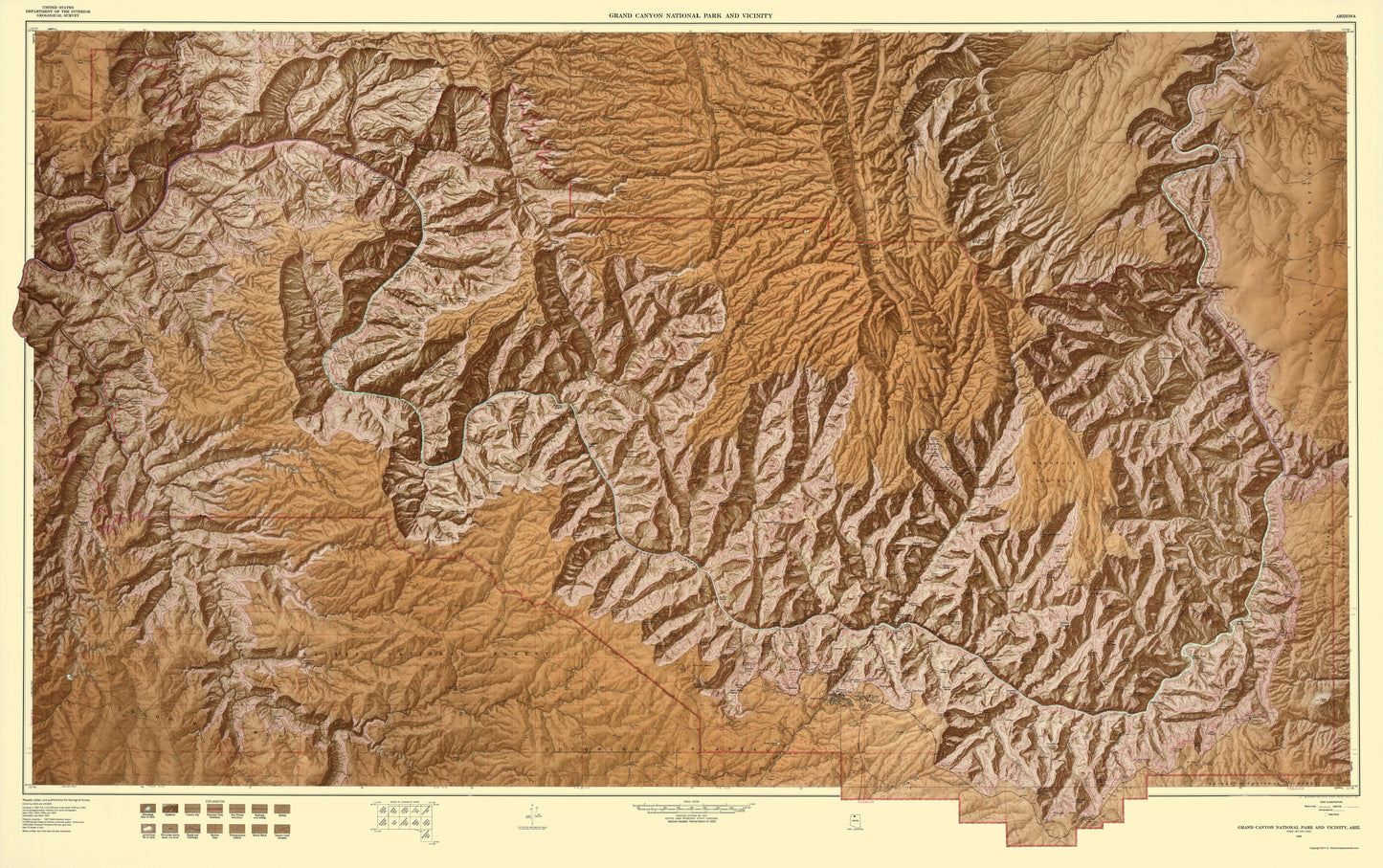 Topographical Map - Grand Canyon Arizona - USGS 1962 - 23 x 36.66 - Vintage Wall Art