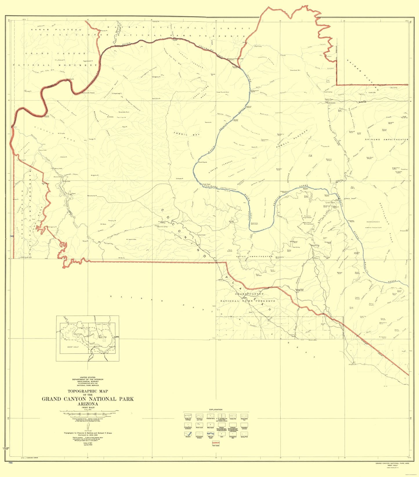 Topographical Map - Grand Canyon West Half Arizona - USGS 1927 - 23 x 26.20 - Vintage Wall Art