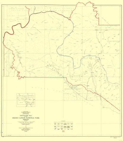 Topographical Map - Grand Canyon West Half Arizona - USGS 1927 - 23 x 26.20 - Vintage Wall Art