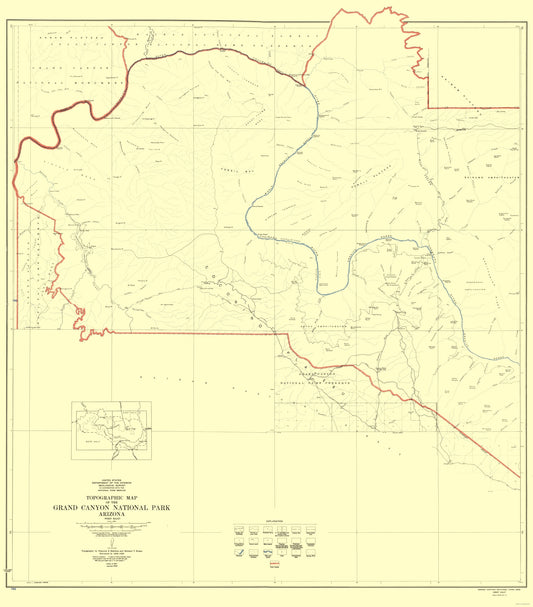 Topographical Map - Grand Canyon West Half Arizona - USGS 1927 - 23 x 26.20 - Vintage Wall Art