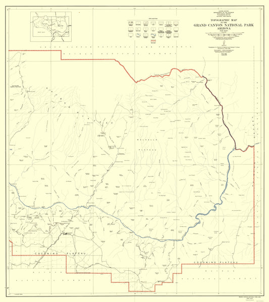 Topographical Map - Grand Canyon East Half Arizona - USGS 1927 - 23 x 25.87 - Vintage Wall Art