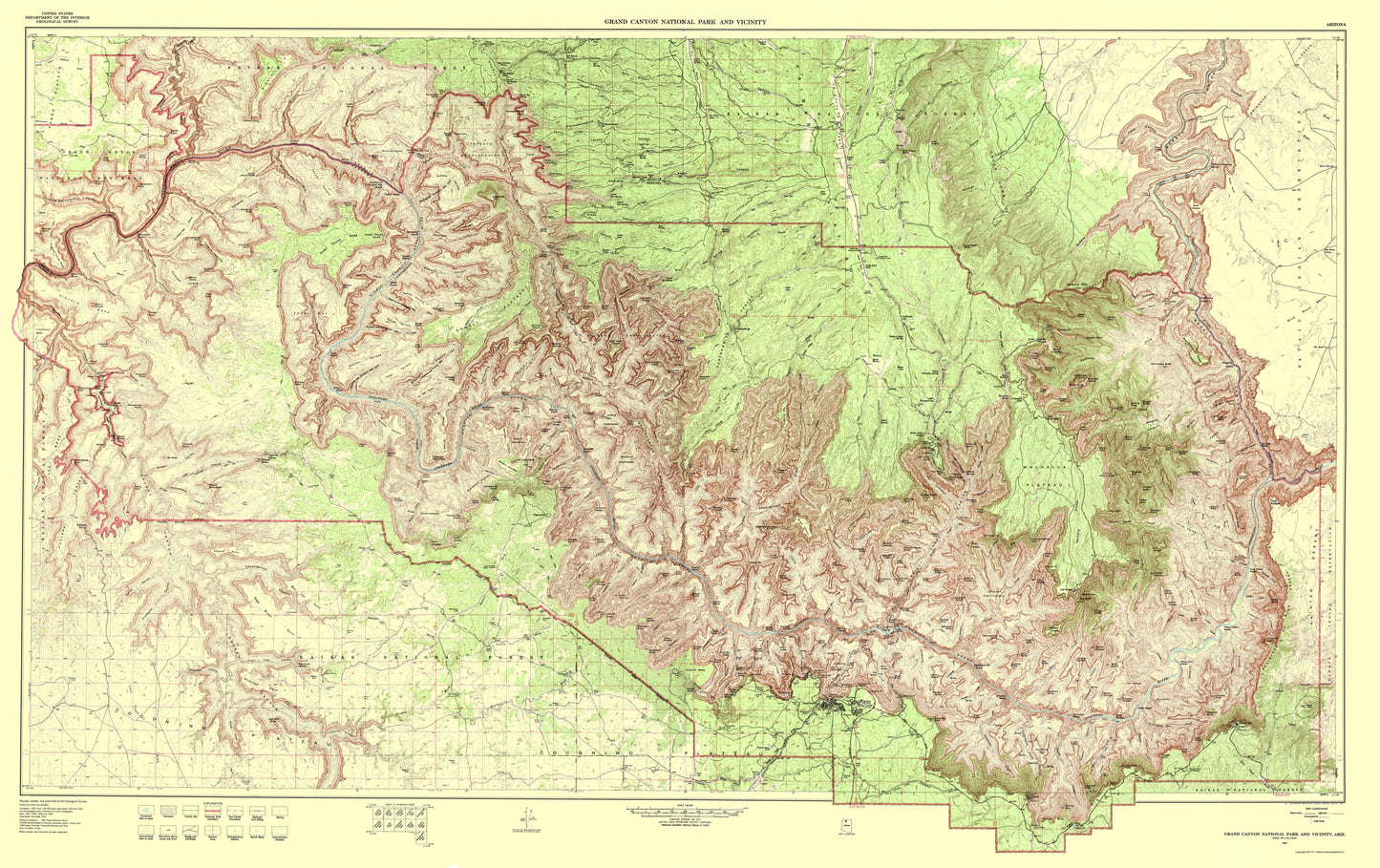 Topographical Map - Grand Canyon Vicinity Arizona - USGS 1962 - 23 x 36.58 - Vintage Wall Art