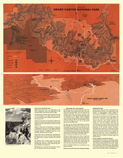 Historic State Map - Grand Canyon North Rim Arizonia - US Park Services 1975 - 23 x 29.49 - Vintage Wall Art