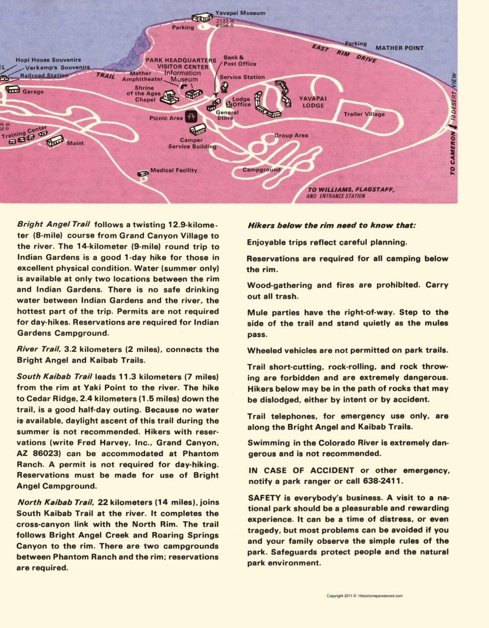 Historic State Map - Grand Canyon South Rim Arizona - US Park Services 1975 - 23 x 29.52 - Vintage Wall Art