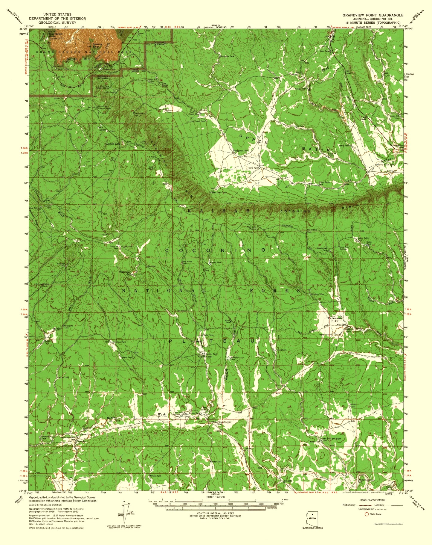 Topographical Map - Grandview Point Arizona Quad - USGS 1962 - 23 x 28.95 - Vintage Wall Art