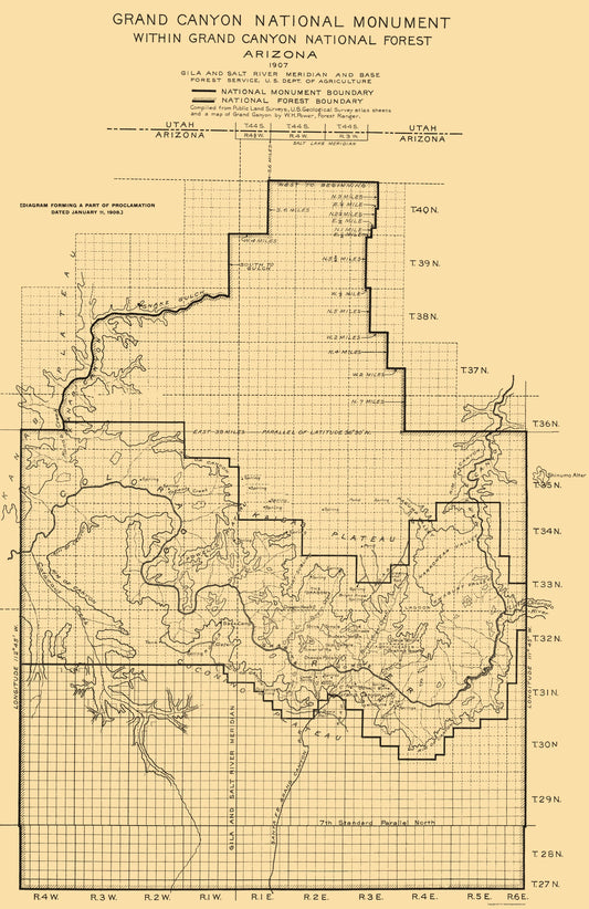 Topographical Map - Grand Canyon National Monument Arizona Sheet - USGS 1907 - 23 x 35.49 - Vintage Wall Art