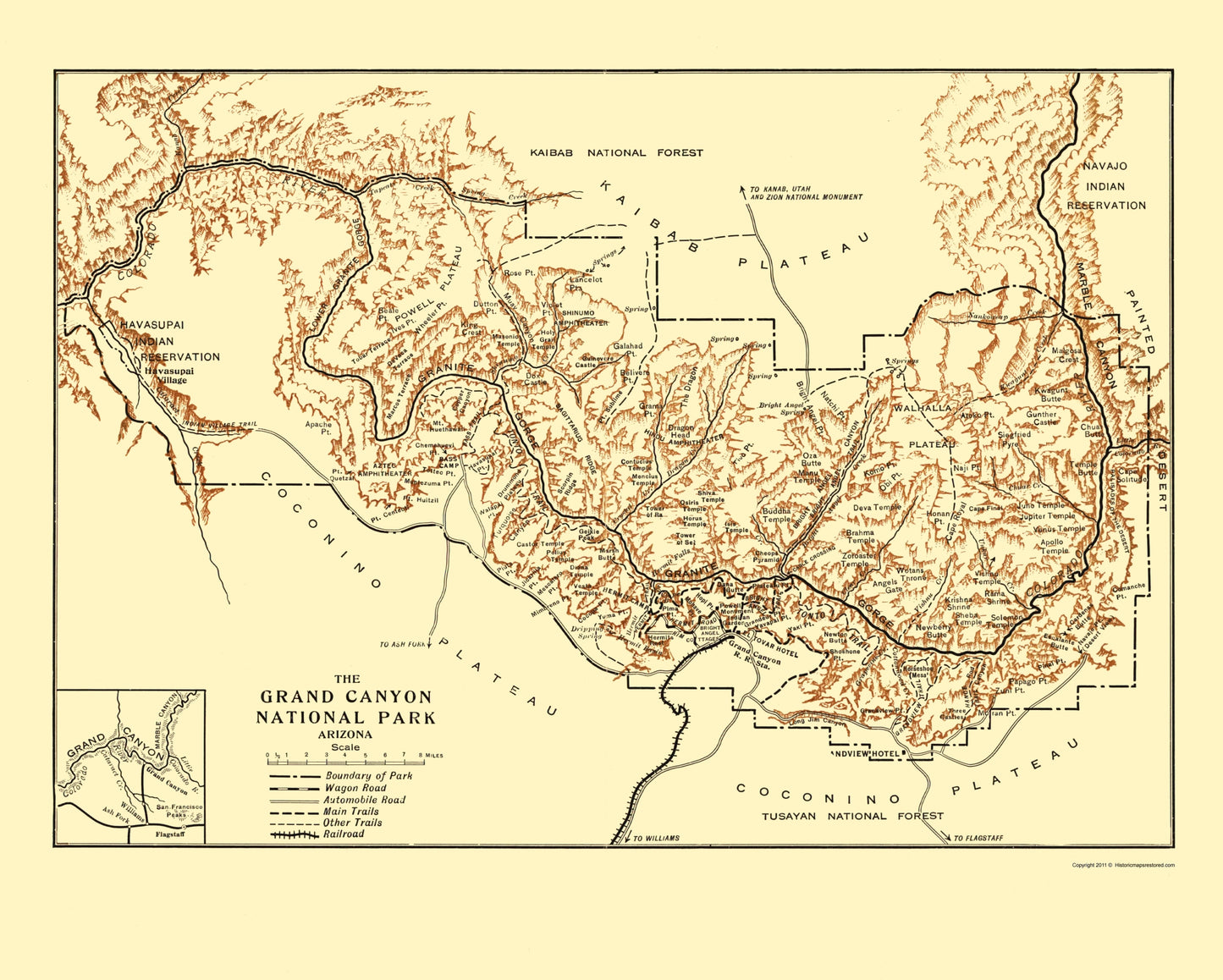 Historic State Map - Grand Canyon Arizona - Rand McNally 1919 - 23 x 28.69 - Vintage Wall Art