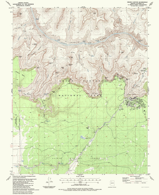 Topographical Map - Grand Canyon Arizona Quad - USGS 1988 - 23 x 28.23 - Vintage Wall Art