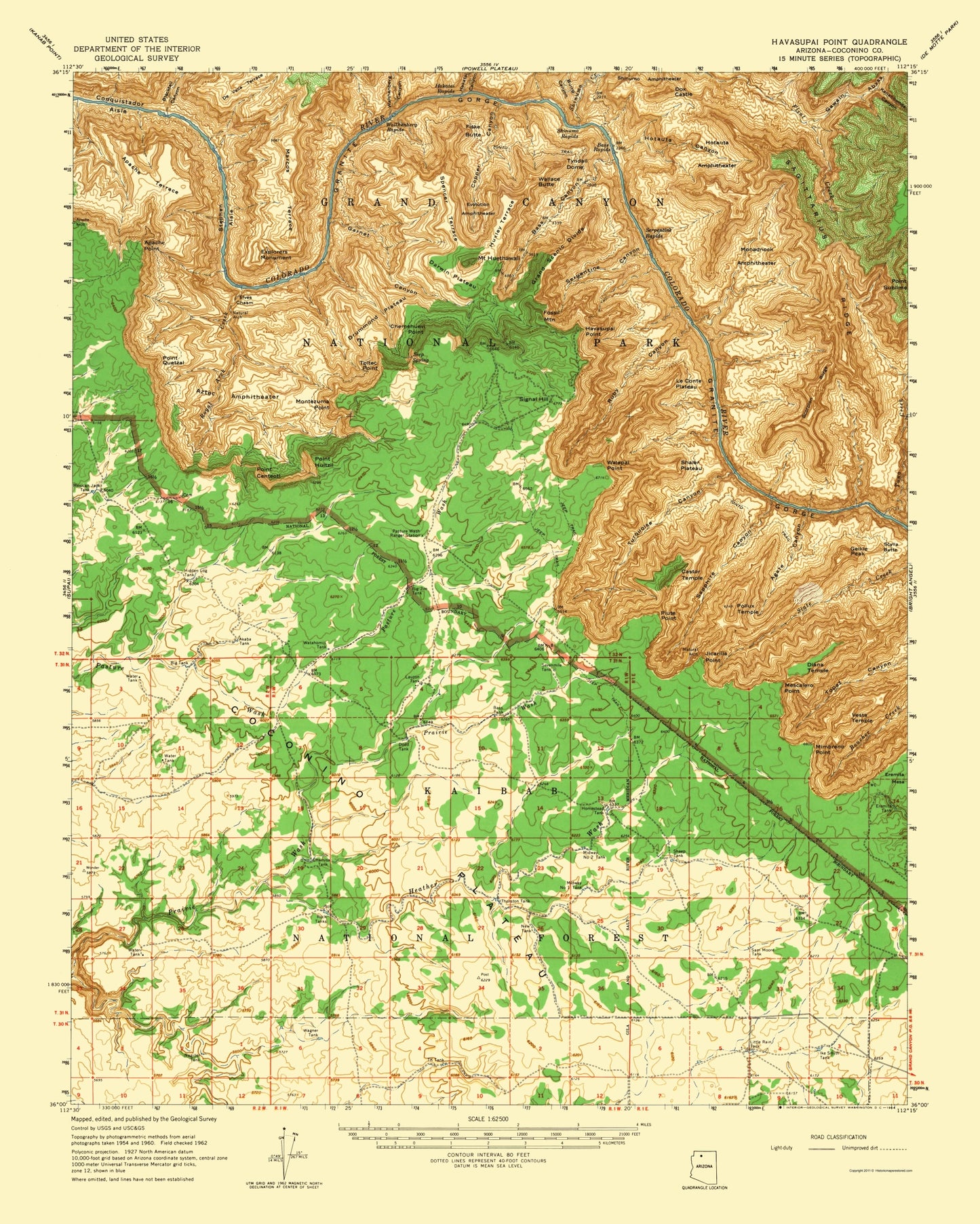 Topographical Map - Havasupai Point Arizona Quad - USGS 1962 - 23 x 28.72 - Vintage Wall Art