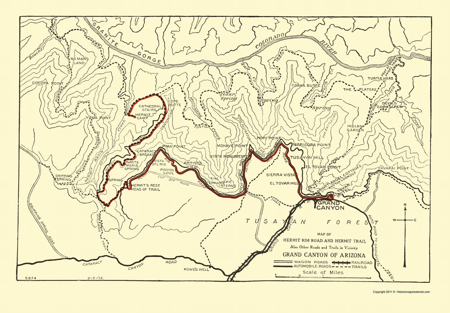 Historic State Map - Hermit Rim Road Grand Canyon - 1915 - 23 x 33 - Vintage Wall Art