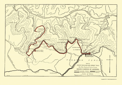 Historic State Map - Hermit Rim Road Grand Canyon - 1915 - 23 x 33 - Vintage Wall Art