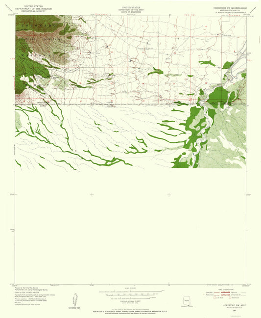 Topographical Map - South West Hereford Arizona Quad - USGS 1952 - 23 x 27.96 - Vintage Wall Art