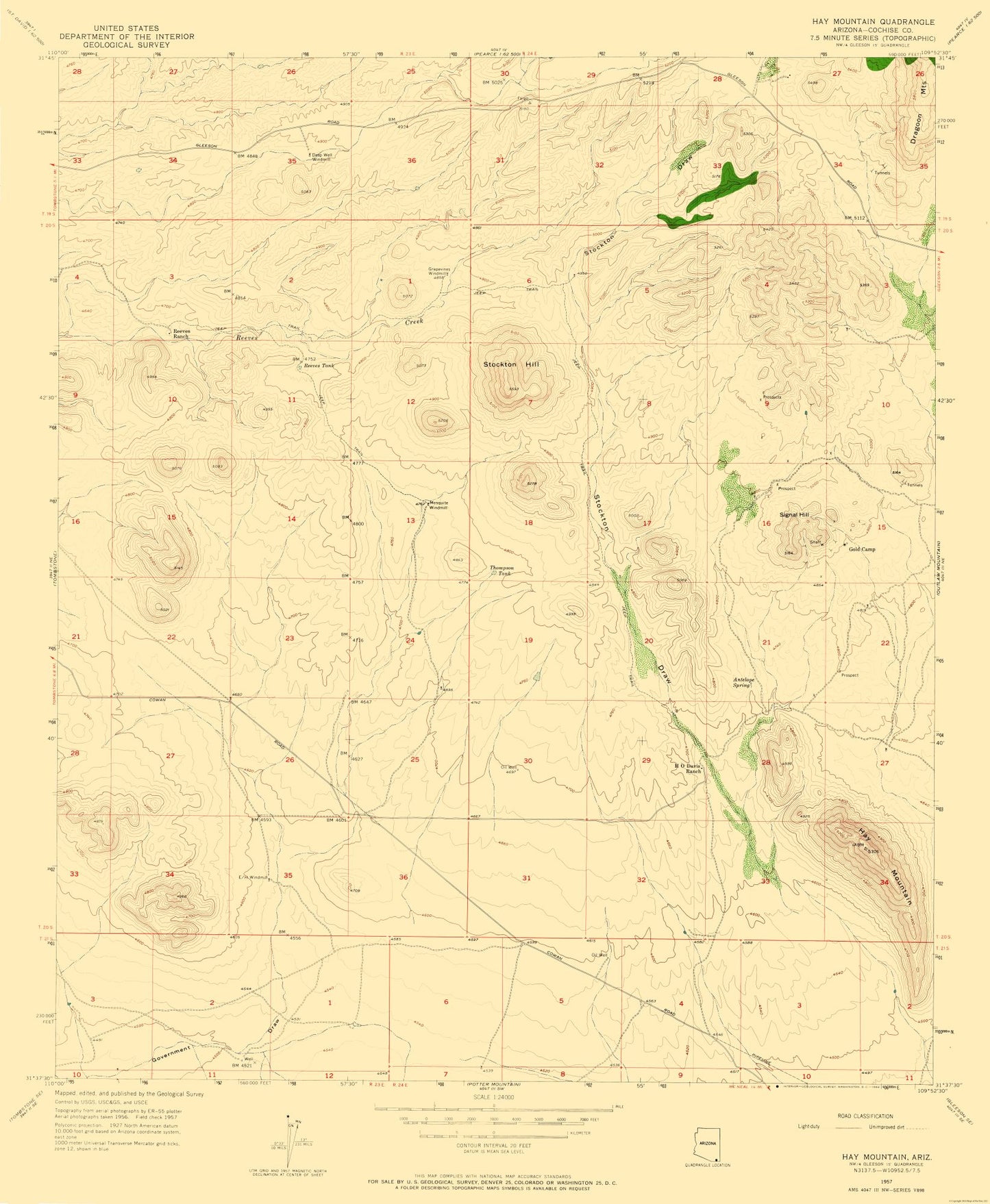 Topographical Map - Hay Mountain Arizona Quad - USGS 1957 - 23 x 27.98 - Vintage Wall Art