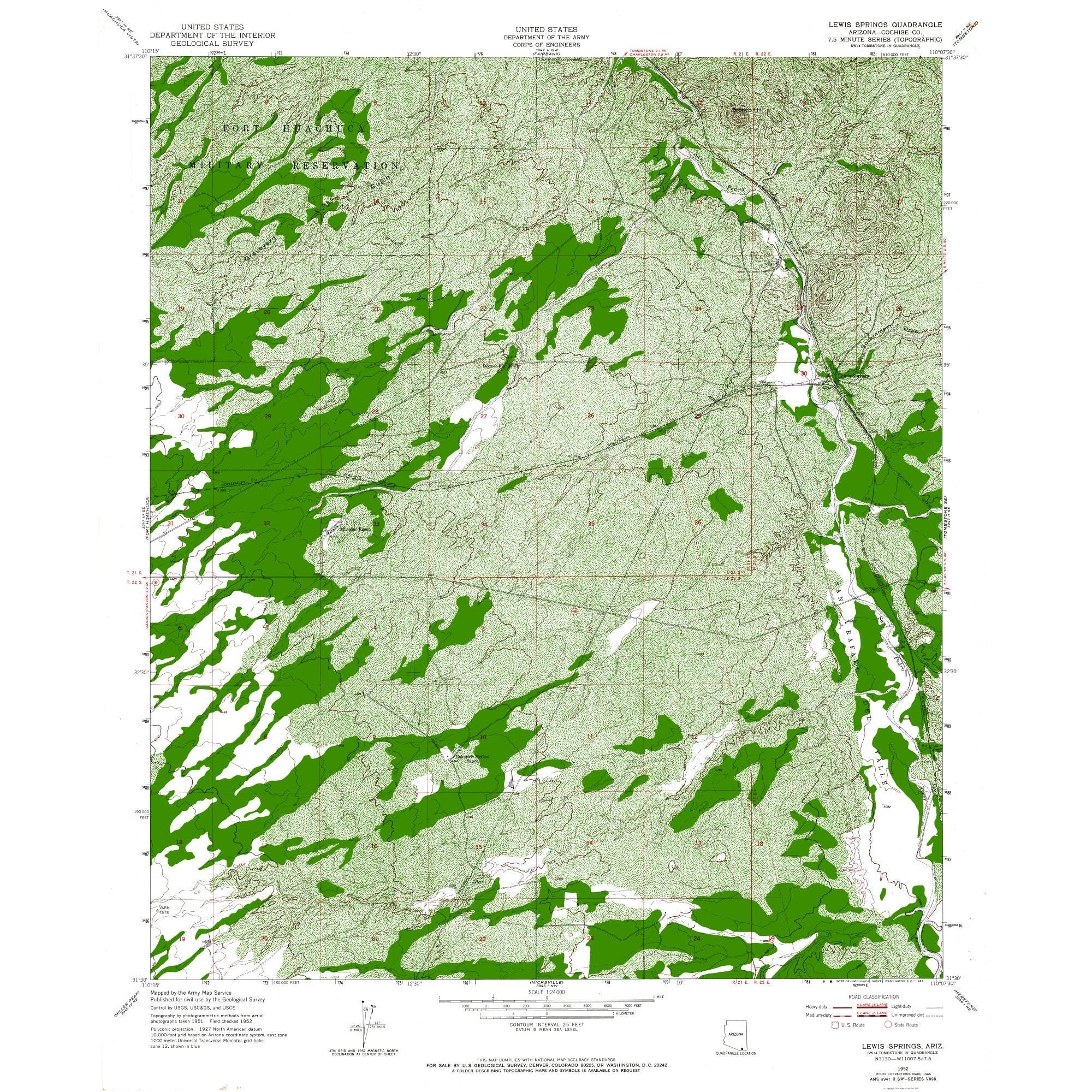 Aspc Lewis Map Topographical Map - Lewis Springs Arizona Quad - USGS 1952 - 23 x 27.8 ...