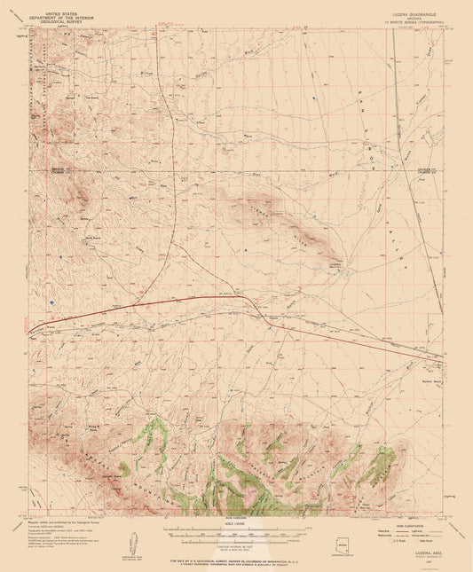 Topographical Map - Luzena Arizona Quad - USGS 1957 - 23 x 27.85 - Vintage Wall Art