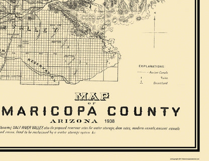 Historic County Map - Maricopa County Arizona - 1889 - 29.75 x 23 - Vintage Wall Art