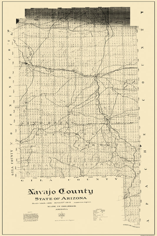 Historic County Map - Navajo County Arizona - Morrow 1918 - 23 x 34.5 - Vintage Wall Art
