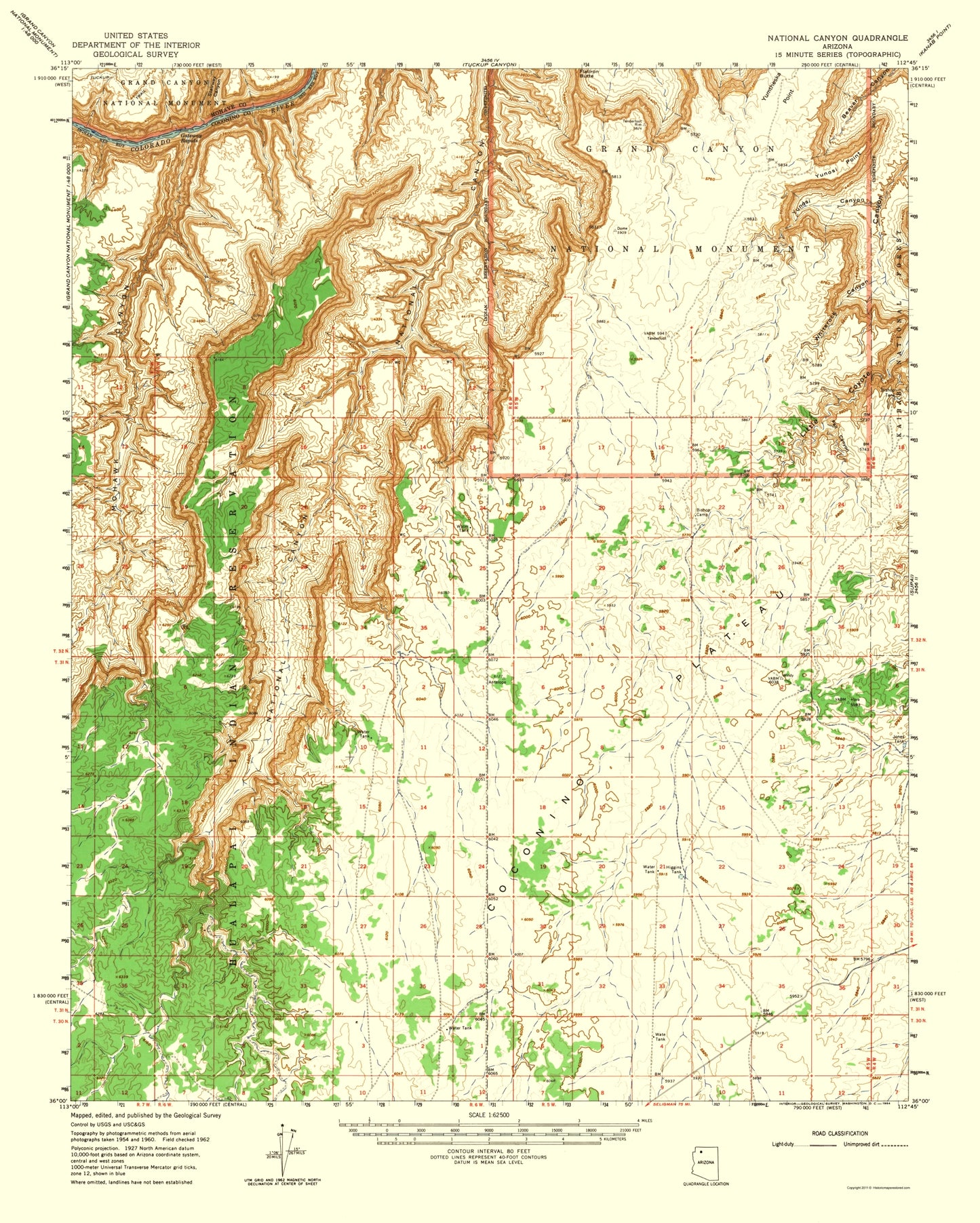 Topographical Map - National Canyon Arizona Quad - USGS 1962 - 23 x 28.71 - Vintage Wall Art