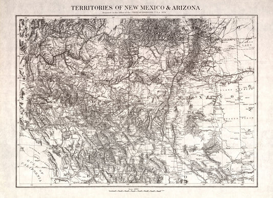 Historic State Map - New Mexico Arizona Territories - USGS 1879 - 31.71 x 23 - Vintage Wall Art