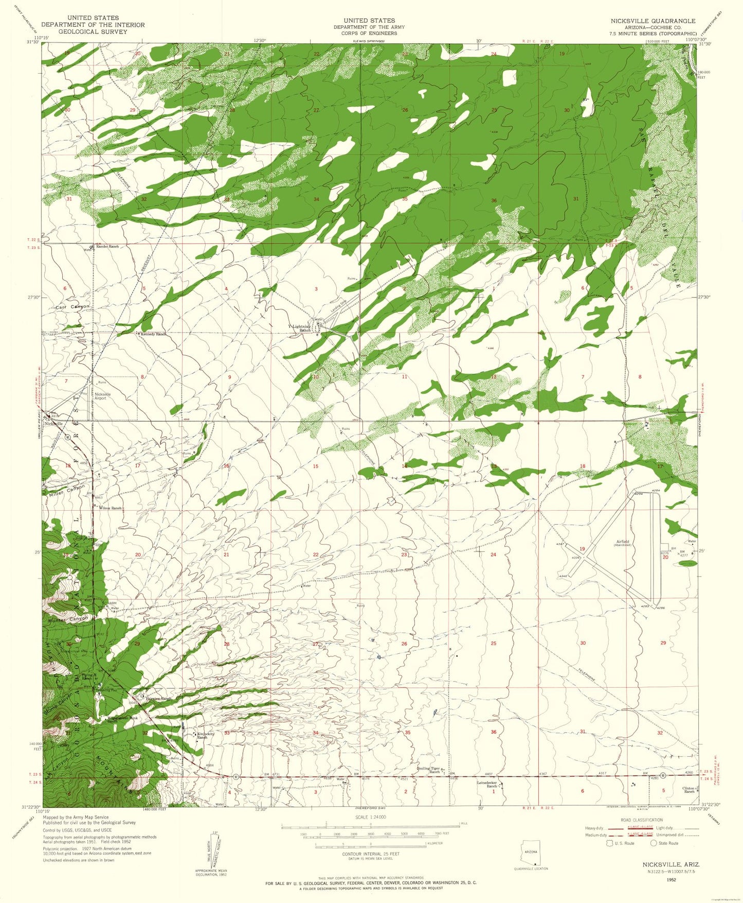 Topographical Map - Nicksville Arizona Quad - USGS 1952 - 23 x 27.91 - Vintage Wall Art