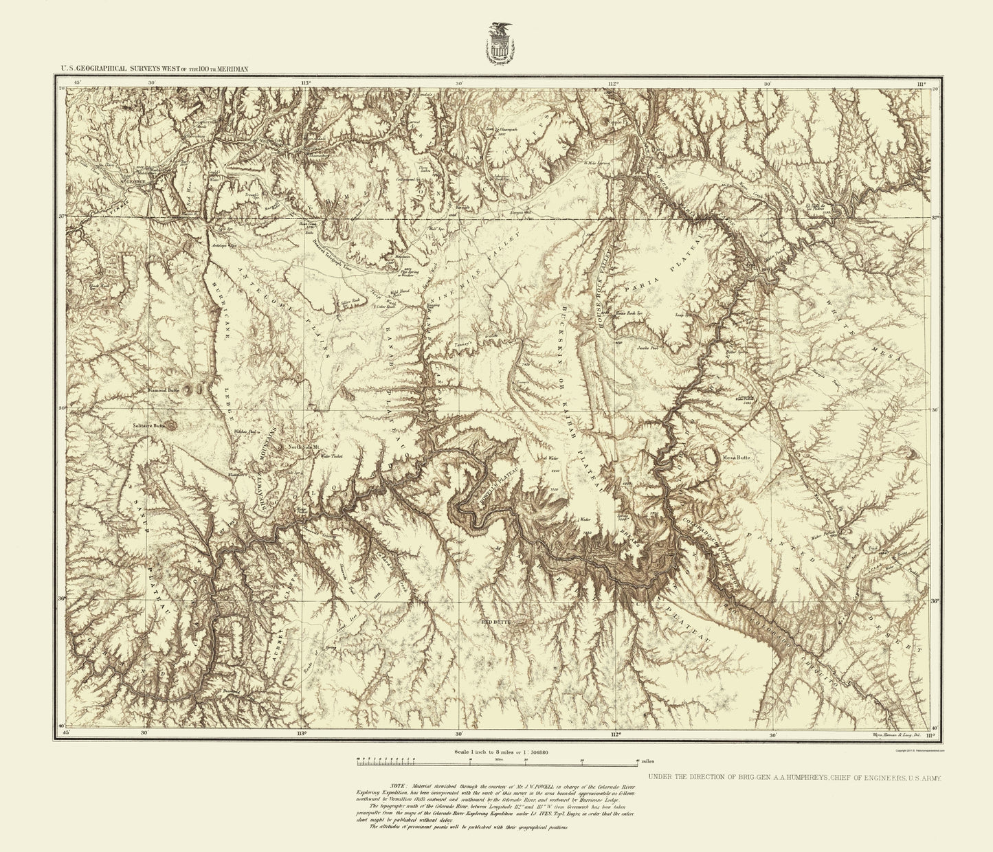 Topographical Map - Arizona Northern Utah Southern Geographical - US Army 1873 - 23 x 26 - Vintage Wall Art