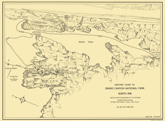 Historic State Map - Grand Canyon North Rim Guide - US Park Services 1955 - 23 x 31 - Vintage Wall Art