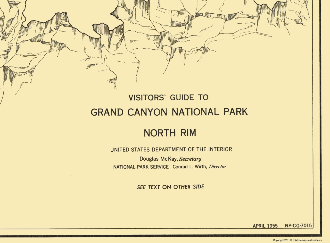 Historic State Map - Grand Canyon North Rim Guide - US Park Services 1955 - 23 x 31 - Vintage Wall Art