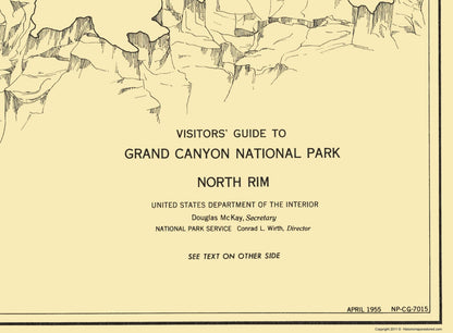 Historic State Map - Grand Canyon North Rim Guide - US Park Services 1955 - 23 x 31 - Vintage Wall Art