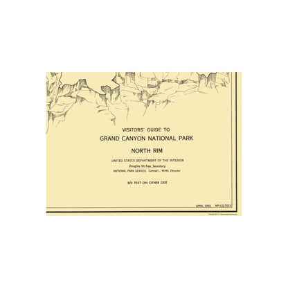 Historic State Map - Grand Canyon North Rim Guide - US Park Services 1955 - 23 x 31 - Vintage Wall Art