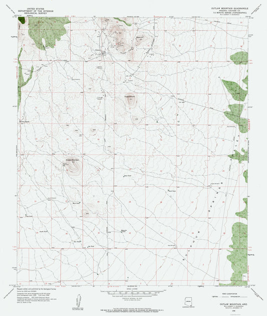 Topographical Map - Outlaw Mountains Arizona Quad - USGS 1958 - 23 x 27.22 - Vintage Wall Art