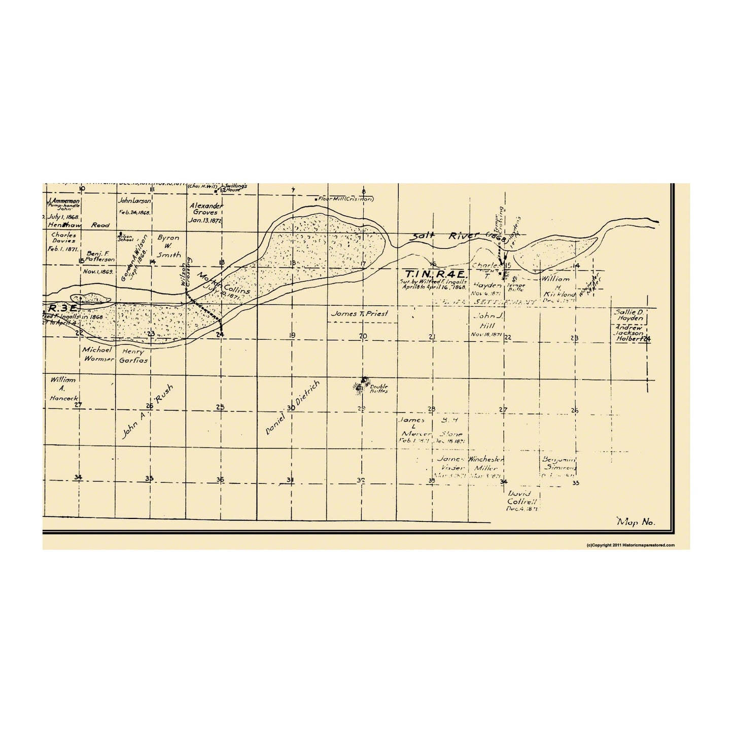 Historic City Map - Phoenix Arizona - Borney 1867 - 40.63 x 23 - Vintage Wall Art