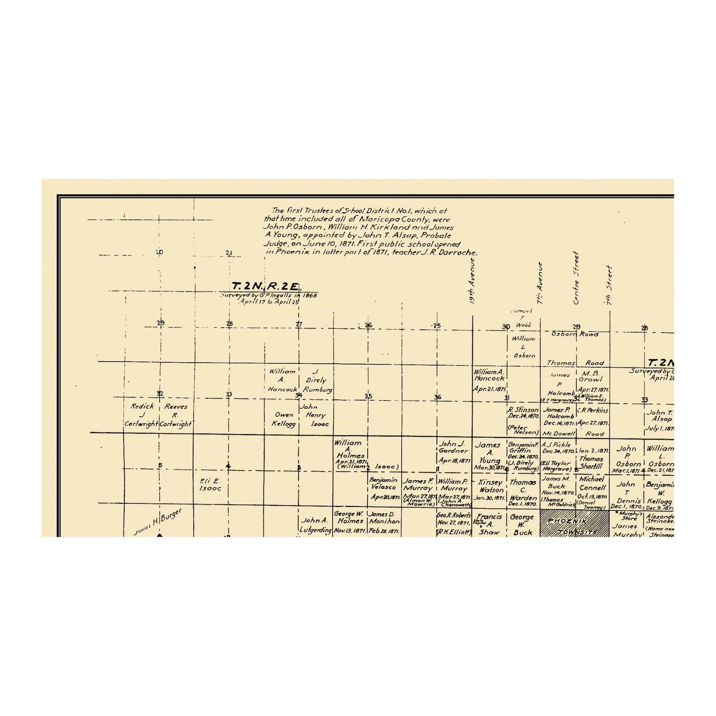 Historic City Map - Phoenix Arizona - Borney 1867 - 40.63 x 23 - Vintage Wall Art